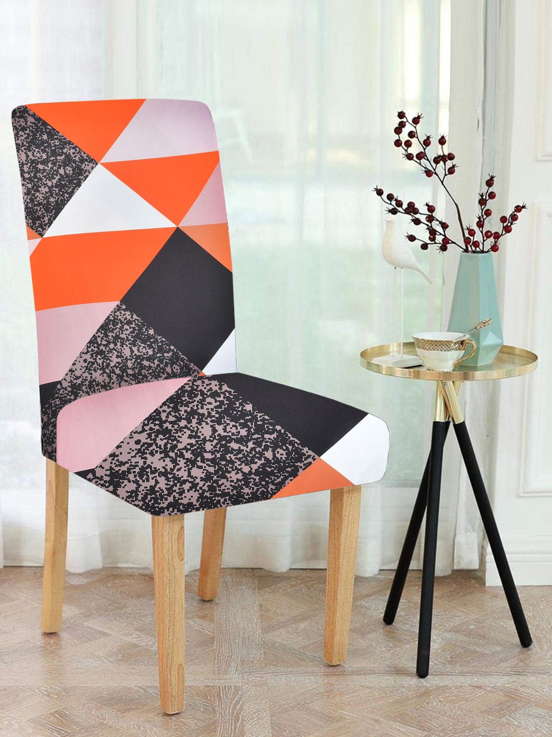 MULTITEX Set Of 4 Orange & Black Printed Chair Covers Price in India