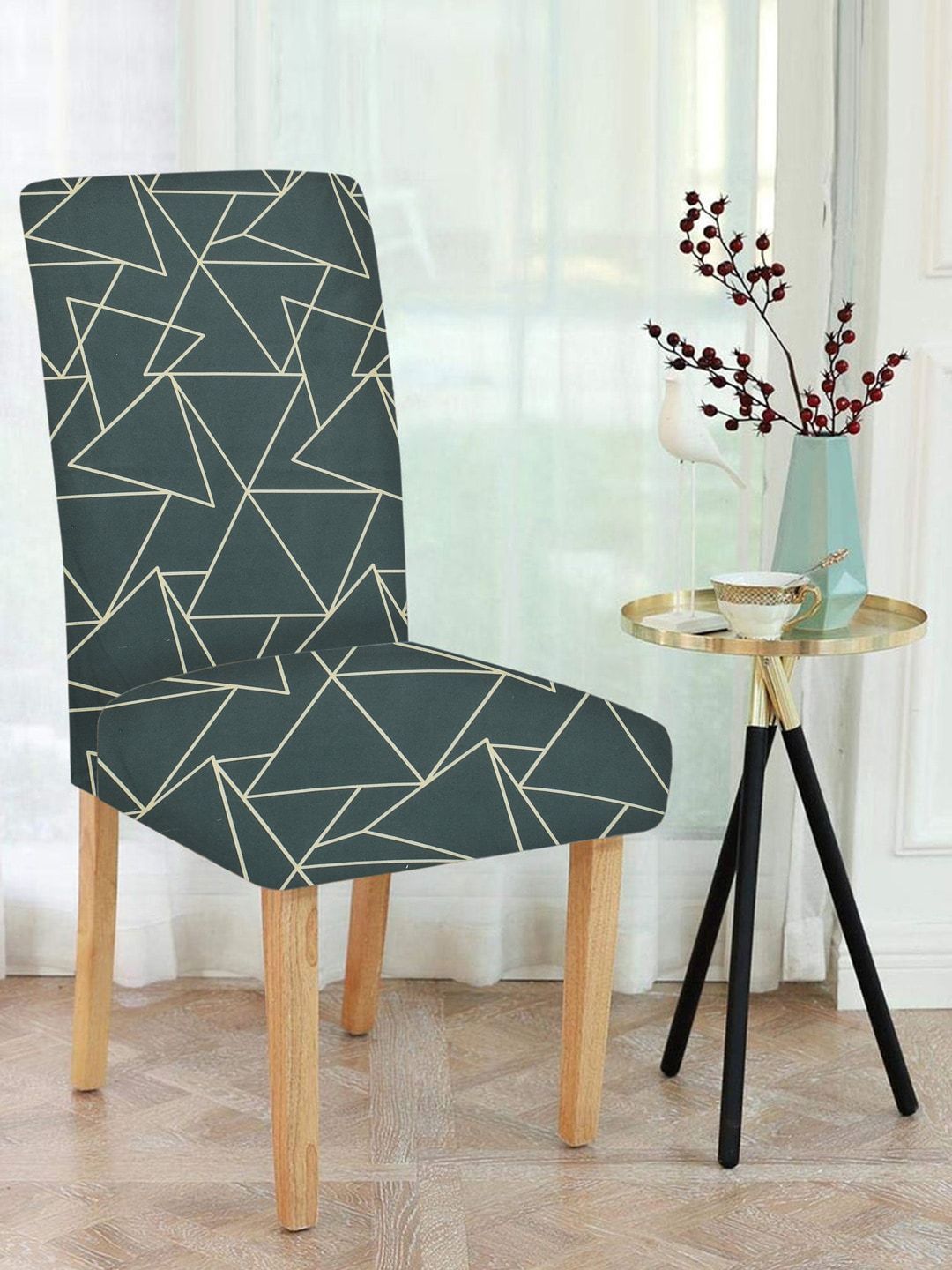 MULTITEX Grey Geometric Print Fitted Chair Cover Price in India