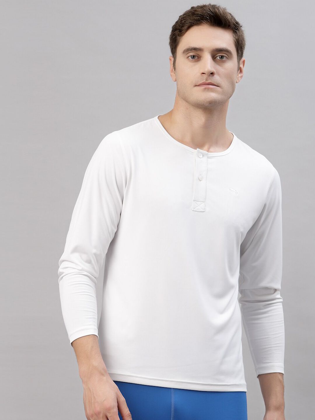 JUMP USA Men White Henley Neck T-shirt
