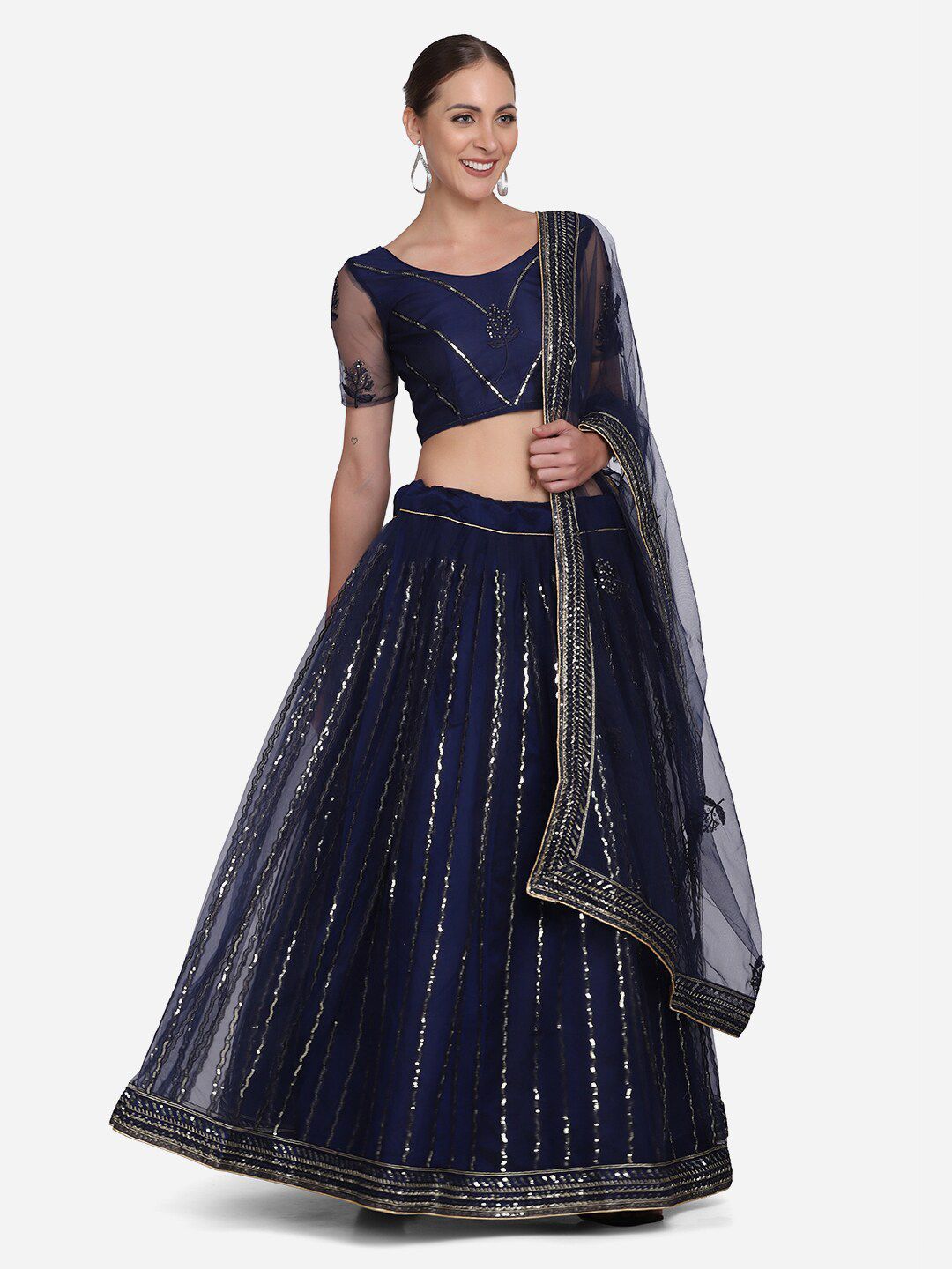 Warthy Ent Blue Embellished Sequinned Semi-Stitched Lehenga & Unstitched Blouse With Dupatta Price in India