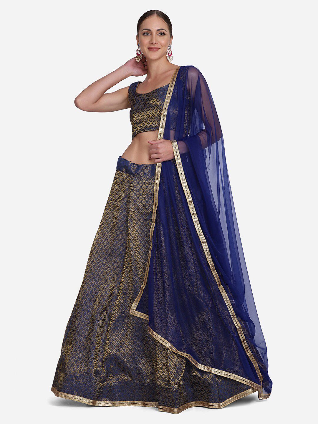 Warthy Ent Blue & Gold-Toned Semi-Stitched Lehenga & Unstitched Blouse With Dupatta Price in India