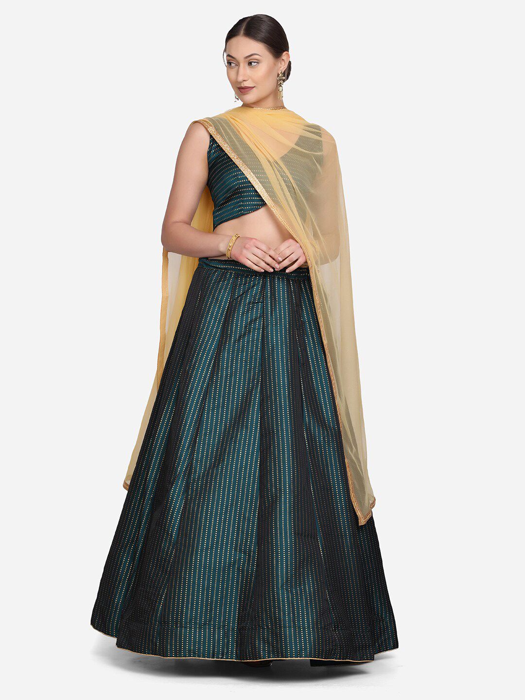 Warthy Ent Women Green Solid Silk Lehenga Choli Price in India