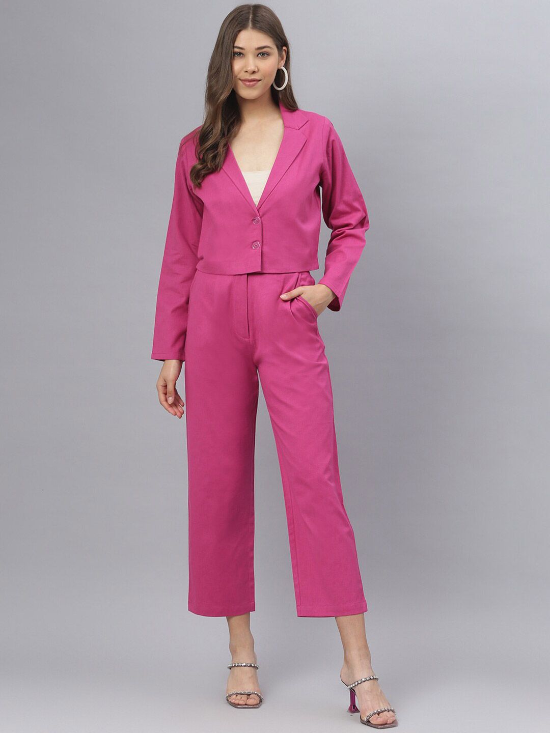 DEEBACO Women Magenta Cotton Blazer with Trousers