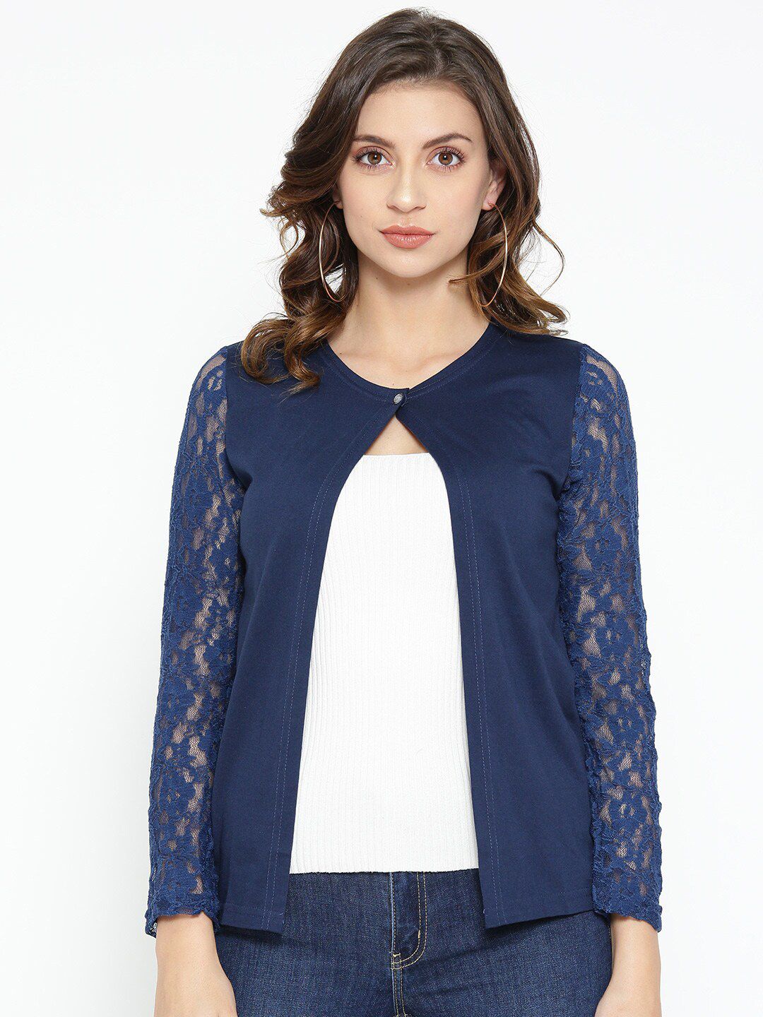 Skidlers Women Navy Blue Cotton Button Shrug Price in India