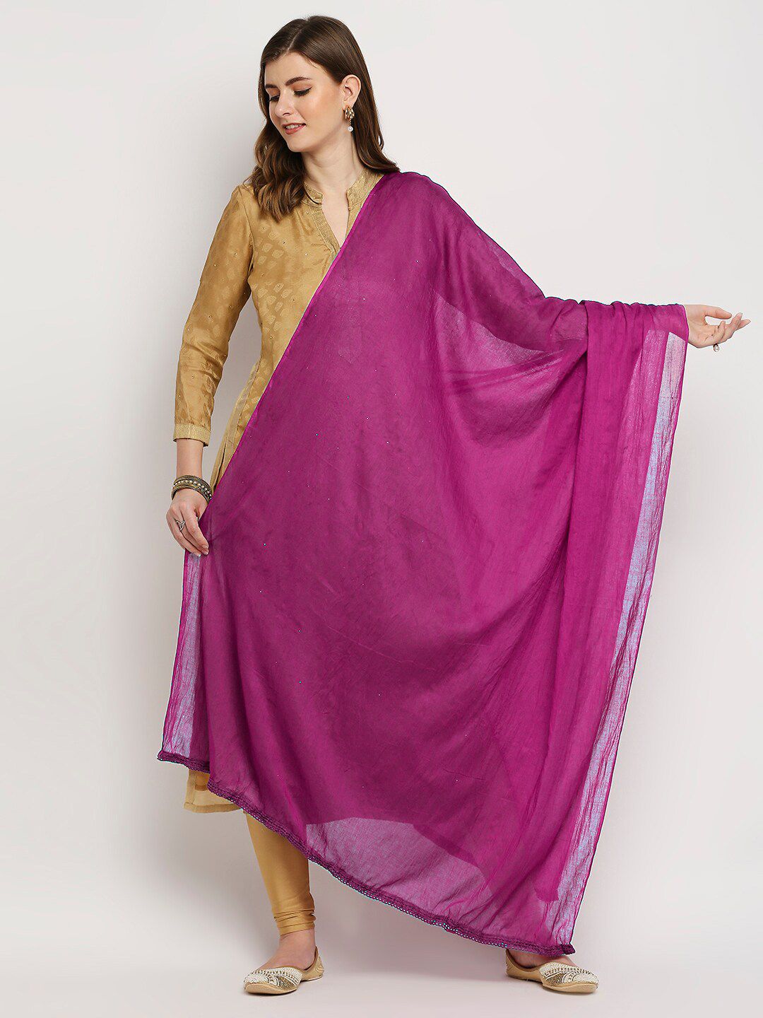 Dupatta Bazaar Purple Solid Cotton Dupatta Price in India