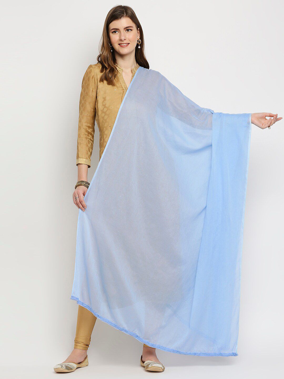 Dupatta Bazaar Blue Solid Cotton Dupatta Price in India