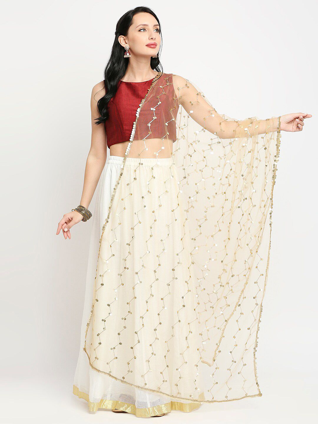 Dupatta Bazaar Gold-Toned Embroidered Dupatta with Gotta Patti