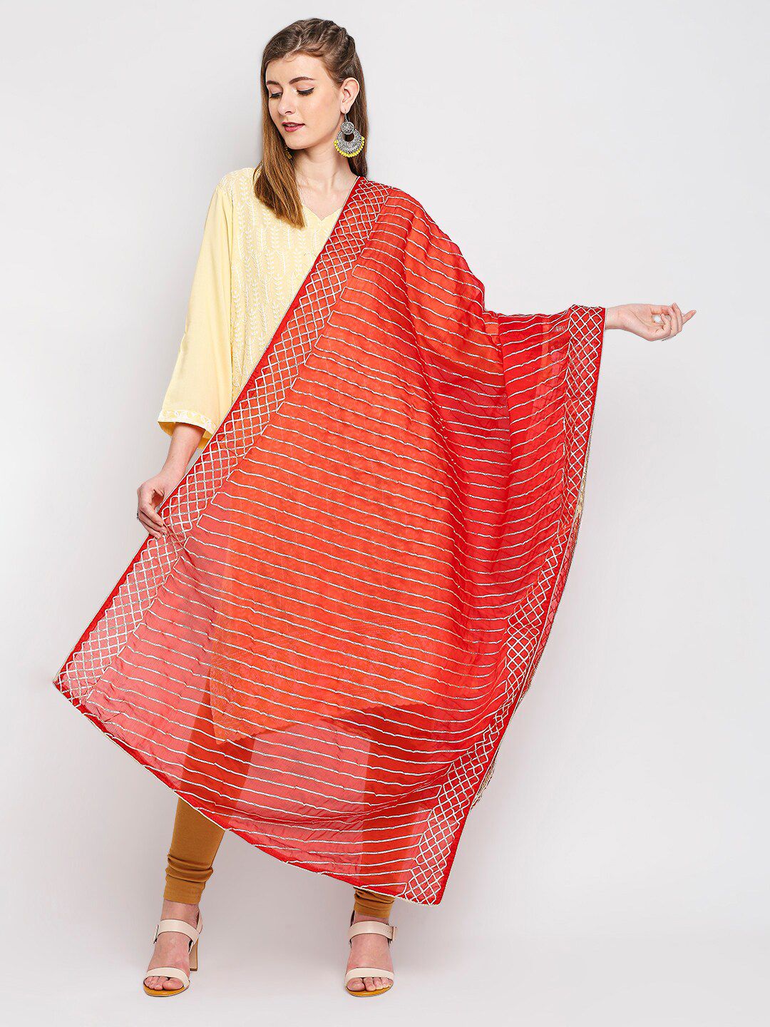 Dupatta Bazaar Red & Gold-Toned Embroidered Dupatta with Gotta Patti