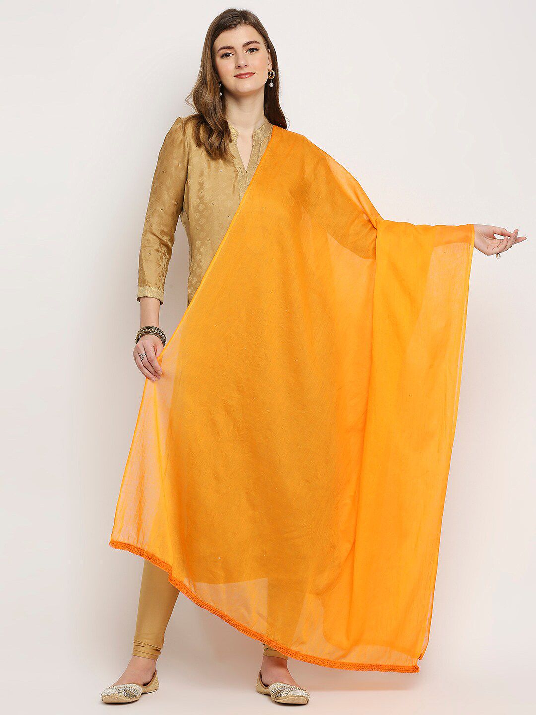 Dupatta Bazaar Orange Solid Pure Cotton Dupatta Price in India