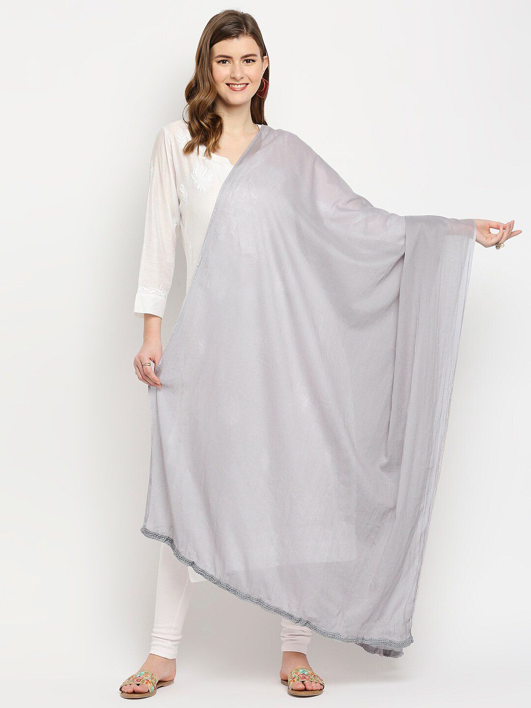 Dupatta Bazaar Grey Pure Cotton Dupatta Price in India