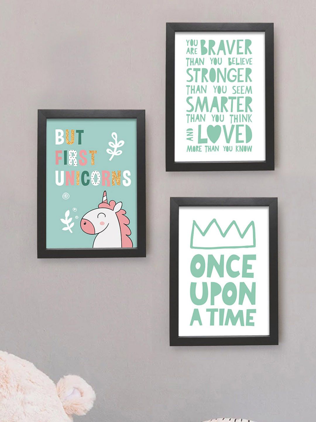TIED RIBBONS Set Of 3 Unicorn Framed Wall Art Paintings Price in India