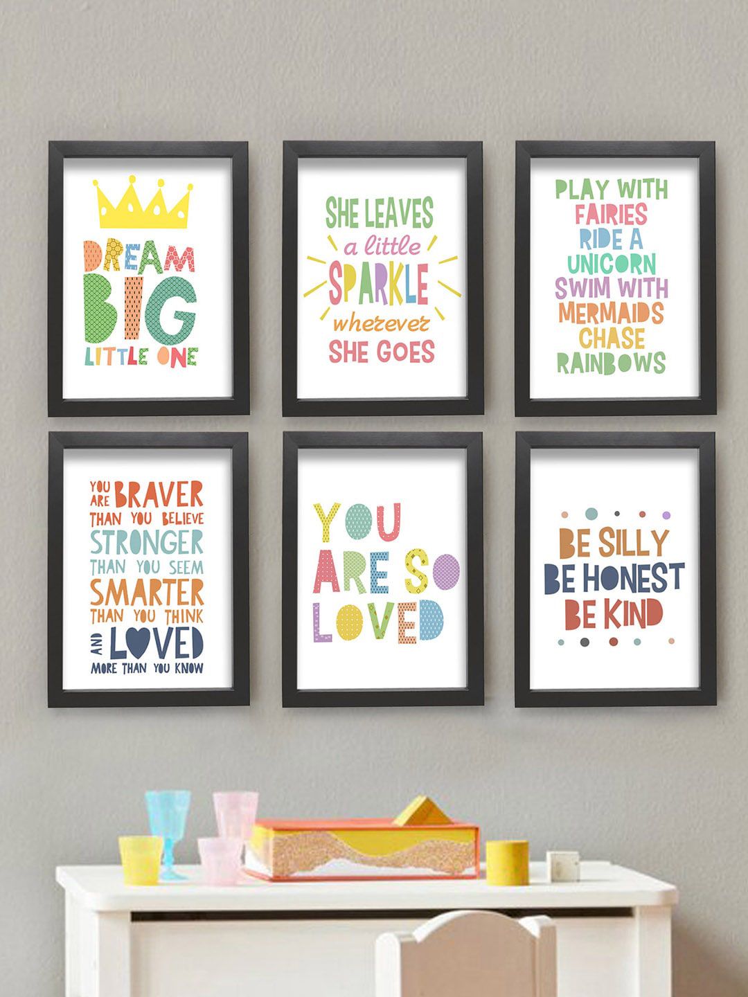 TIED RIBBONS Multi-Coloured Set of 6 Motivational Thoughts Printed Wall Art Price in India