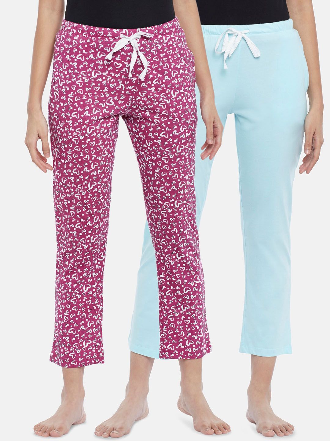 Dreamz by Pantaloons Women Set of 2 Pink & Blue Printed Cotton Lounge Pants Price in India