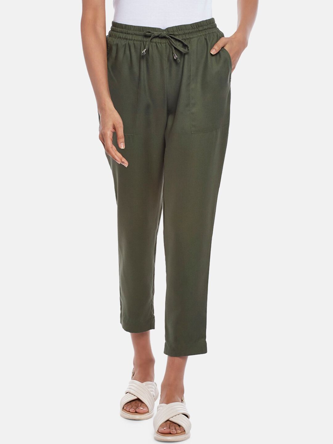 Honey by Pantaloons Women Olive Green Trousers Price in India