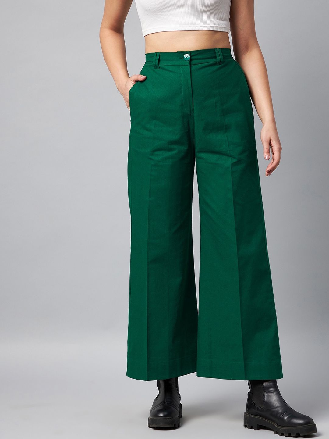 Orchid Blues Women Green High-Rise Trousers Price in India