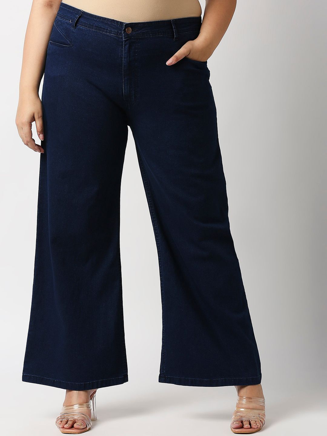 High Star Women Plus Size Navy Blue Wide Leg High-Rise Stretchable Jeans Price in India