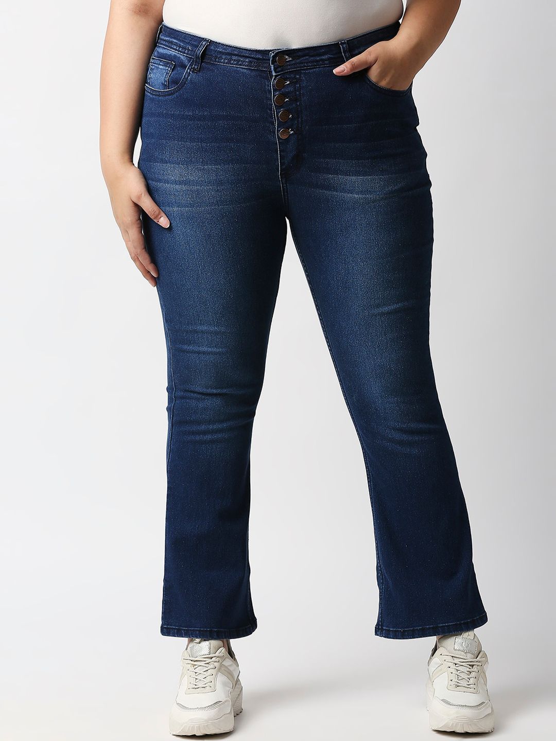 High Star Women Plus Size Blue Bootcut High-Rise Light Fade Stretchable Jeans Price in India