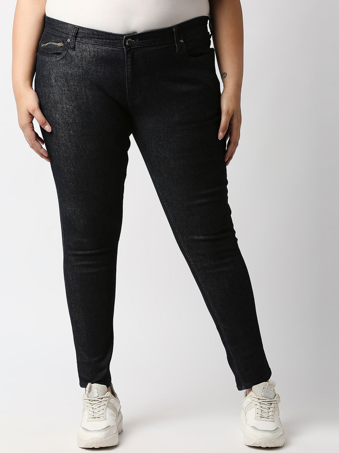 High Star Women Plus Size Charcoal Slim Fit High-Rise Stretchable Jeans Price in India