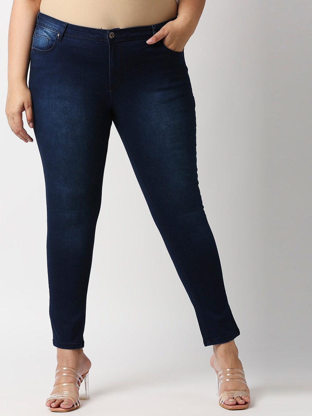 High Star Plus Size Women Blue Slim Fit Light Fade Stretchable Jeans Price in India
