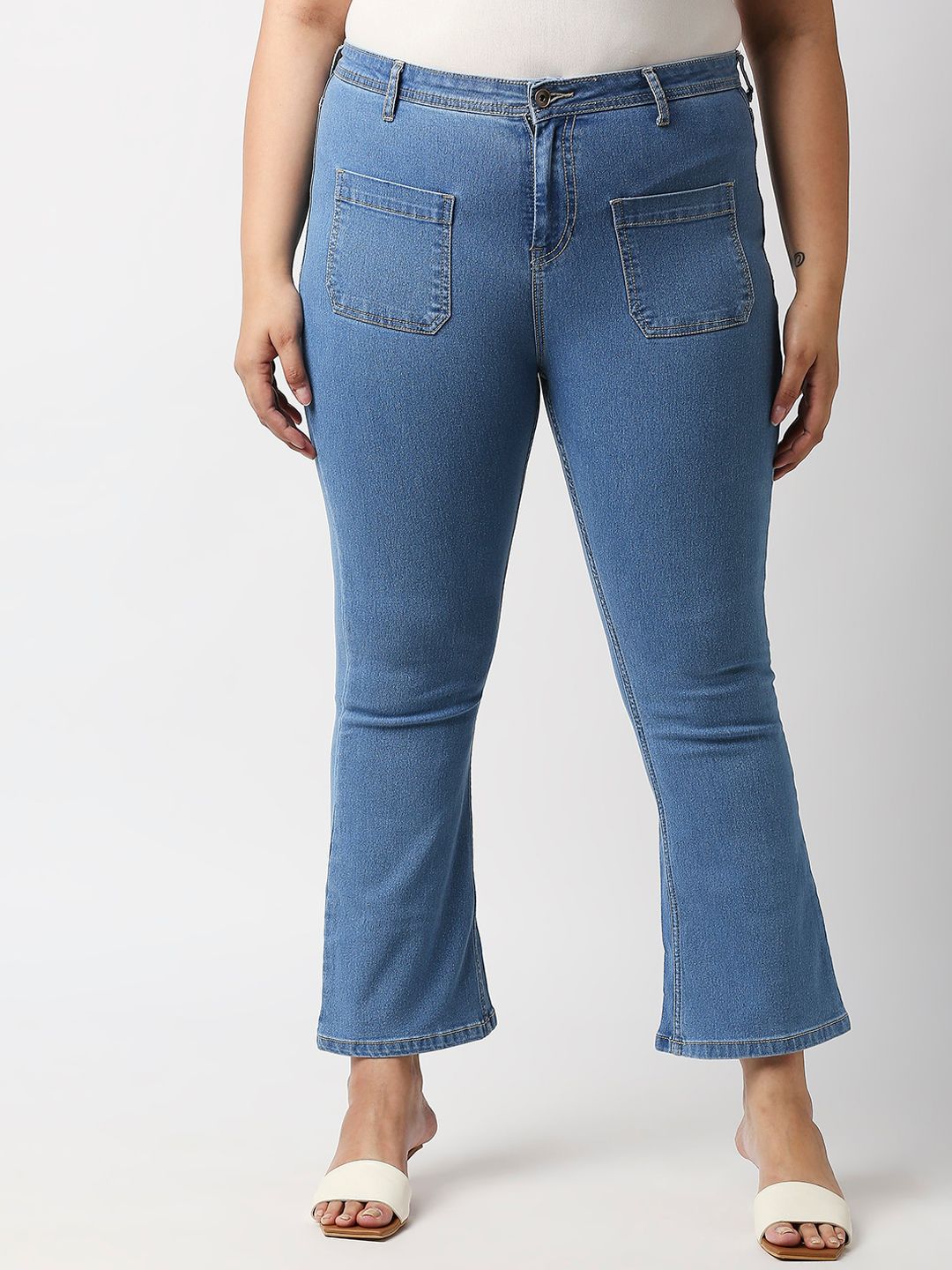 High Star Women Plus Size Blue Bootcut High-Rise Stretchable Cotton Jeans Price in India
