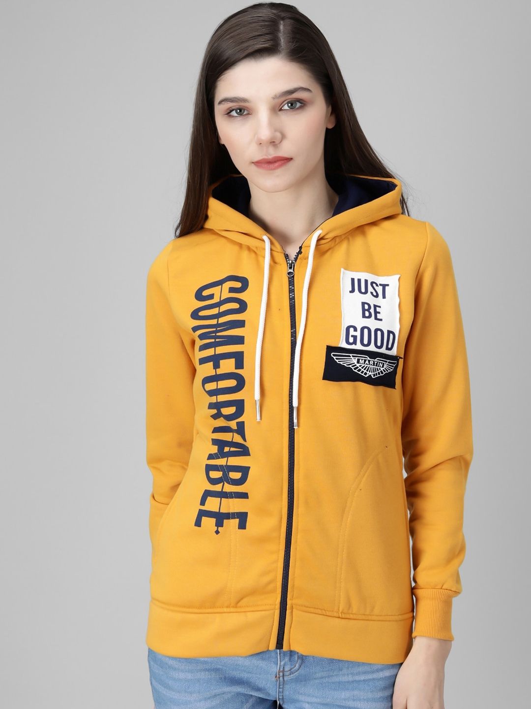 Darzi Women Mustard Fleece Open Front Hooded Jacket Price in India