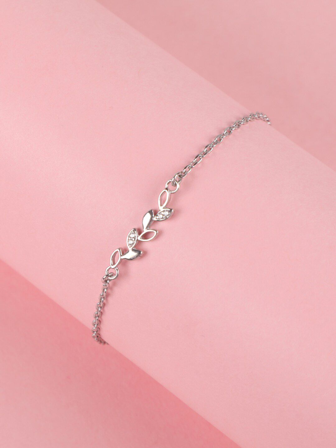 Clara Women Silver-Toned Sterling Silver Cubic Zirconia Rhodium-Plated Kada Bracelet Price in India