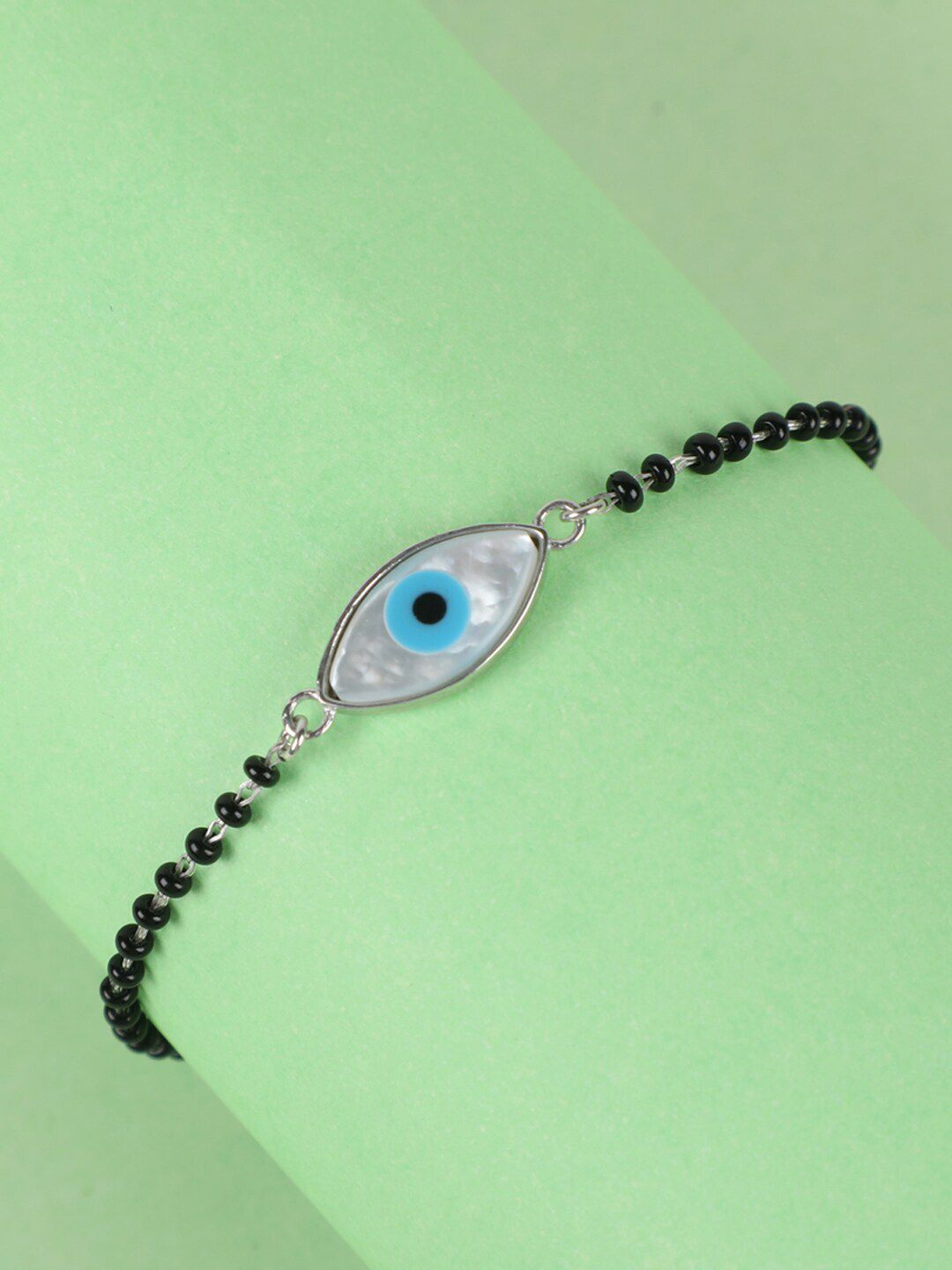 Clara Women Sterling Silver Rhodium Plated Evil Eye Beaded Bracelet Price in India