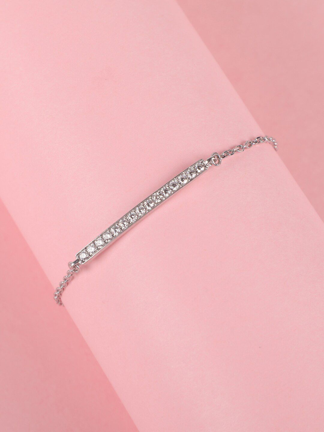Clara Women Silver-Toned Sterling Silver Cubic Zirconia Rhodium-Plated Link Bracelet Price in India