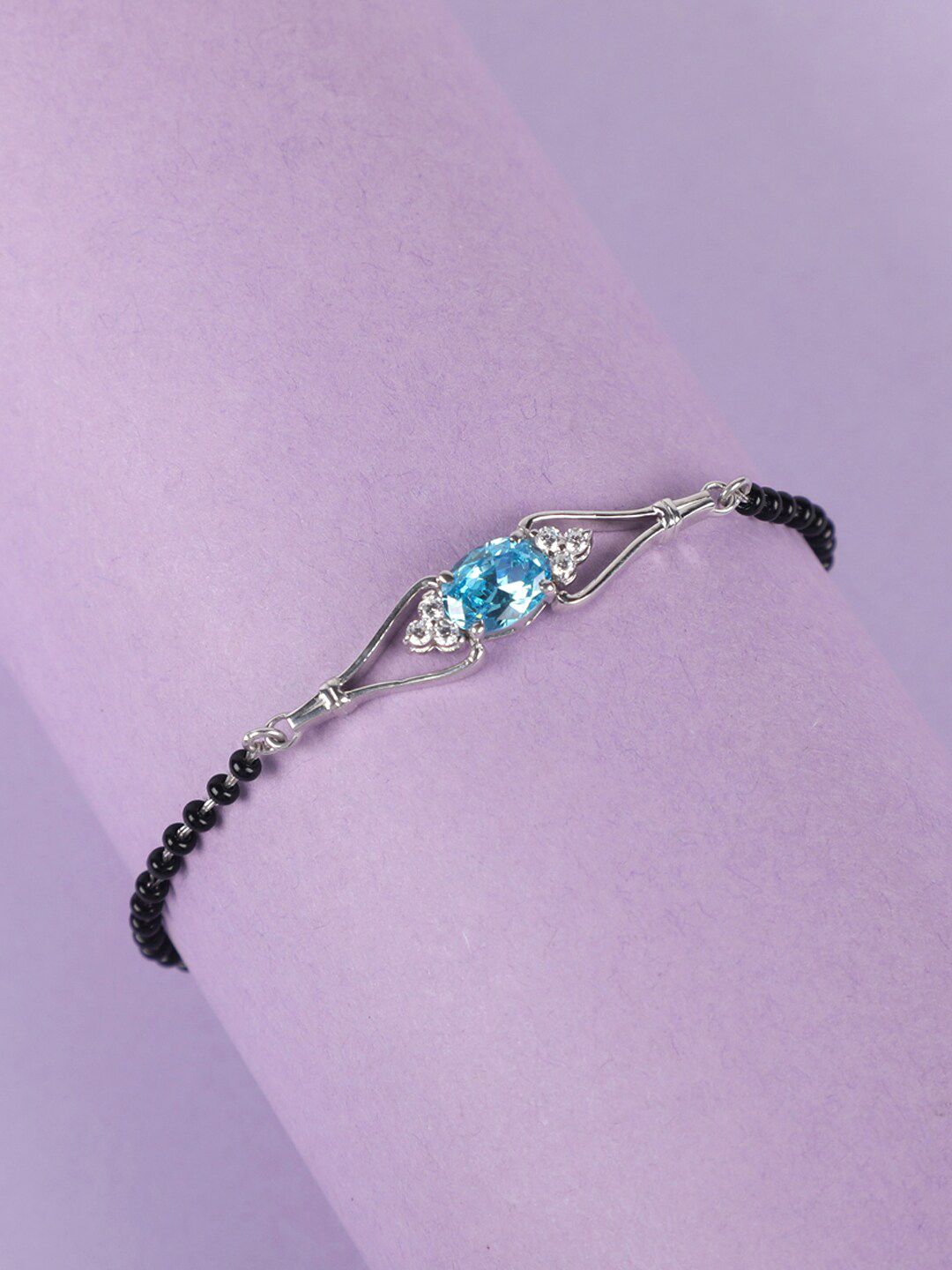 Clara Women Silver-Toned & Black 925 Sterling Silver Rhodium-Plated Mangalsutra Bracelet Price in India