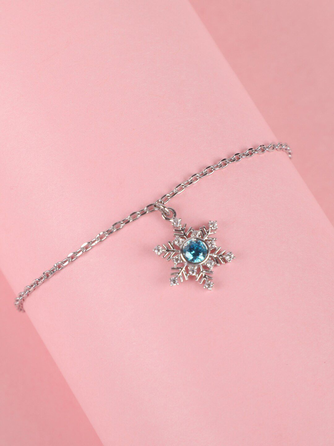 Clara Blue & Silver-Toned Rhodium-Plated Snowflake Solitaire CZ Charm Bracelet Price in India