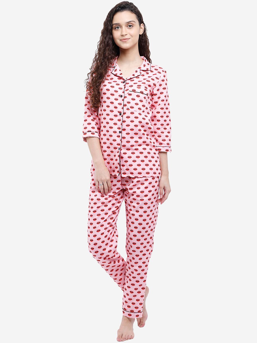 Bellofox Women Pink & Red Printed Nightsuit Price in India