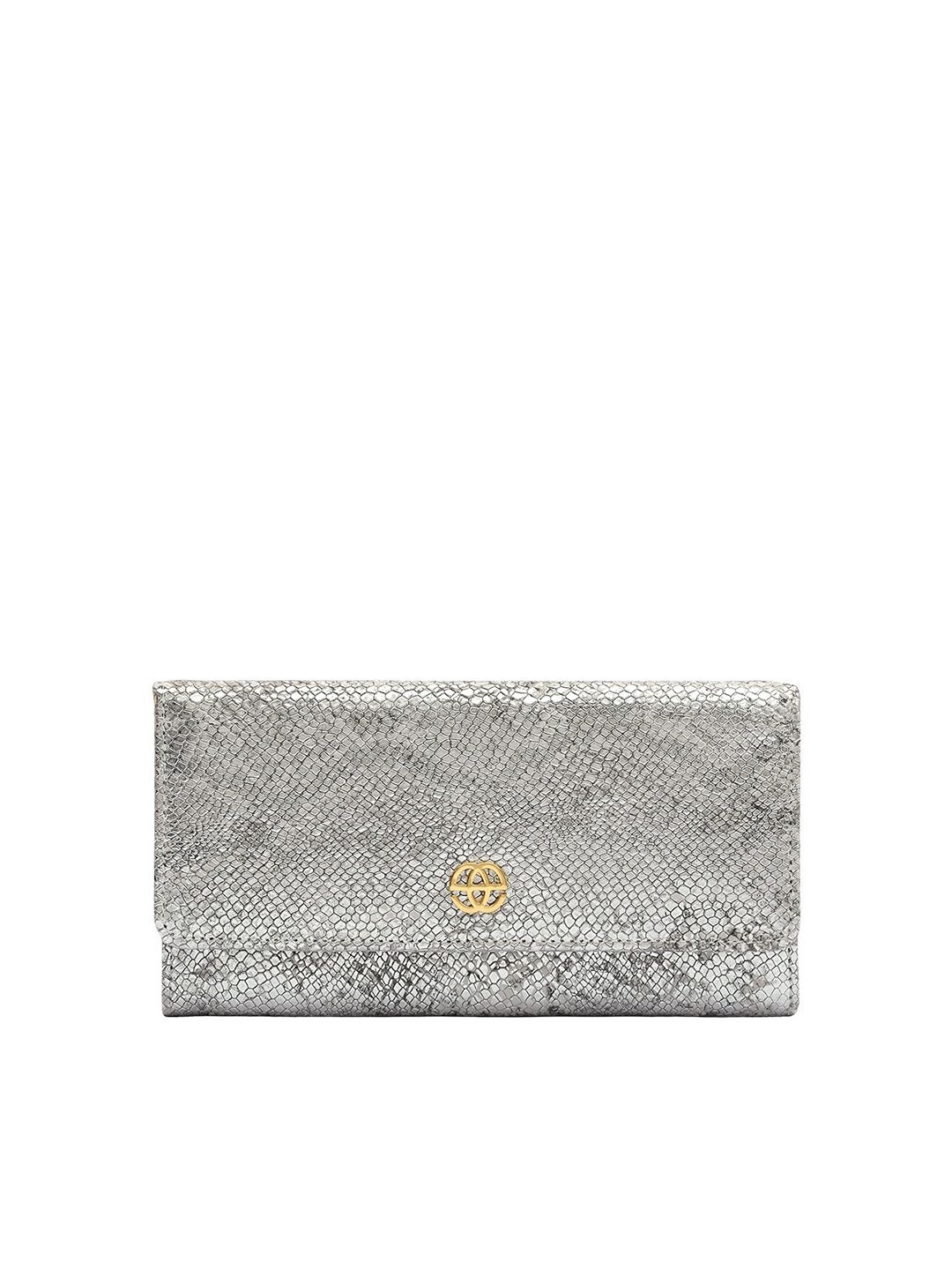 Eske Women Silver-Toned Animal Textured Leather Three Fold Wallet Price in India