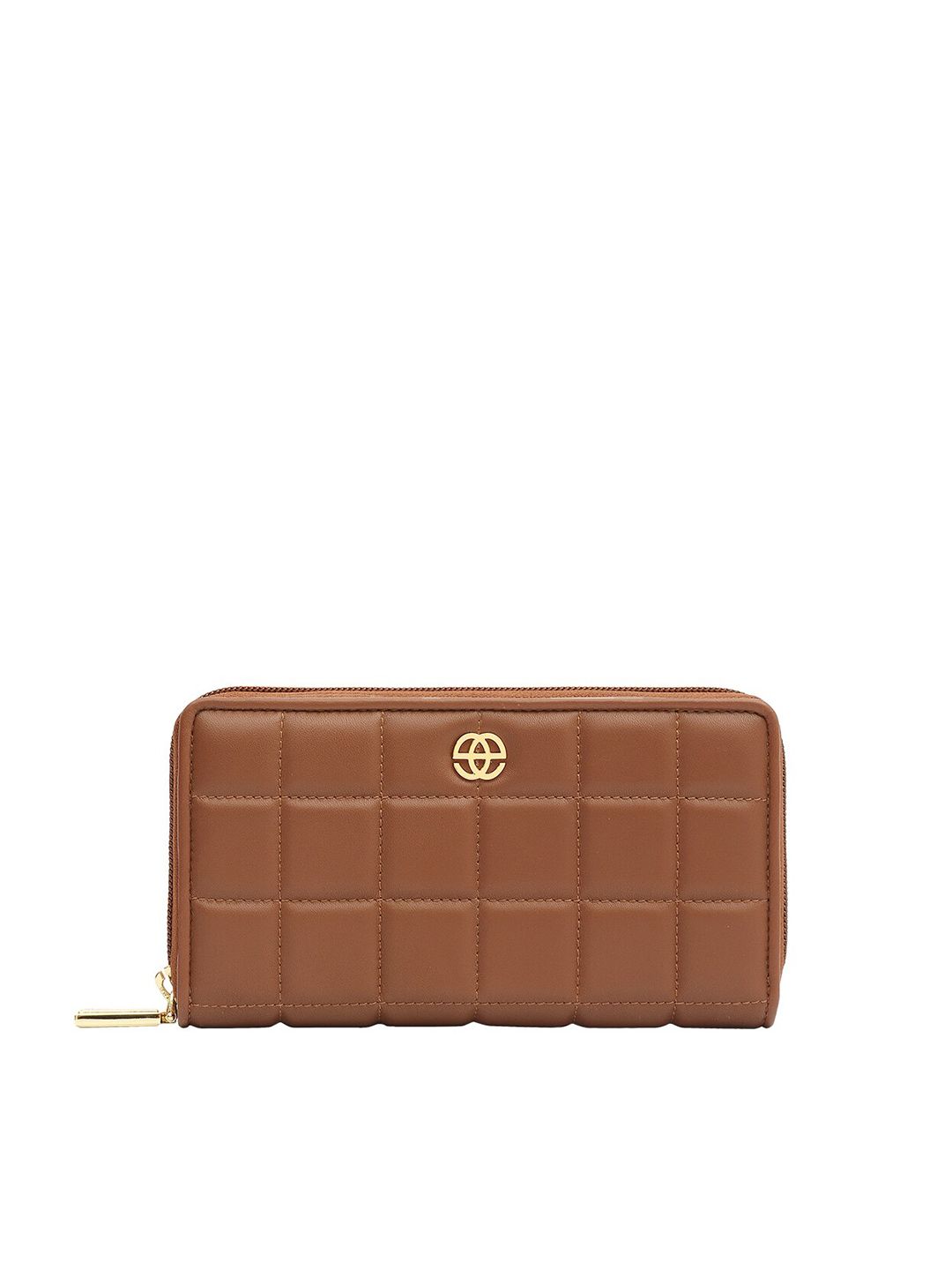 Eske Women Tan Brown Quilted Leather Zip Around Wallet Price in India