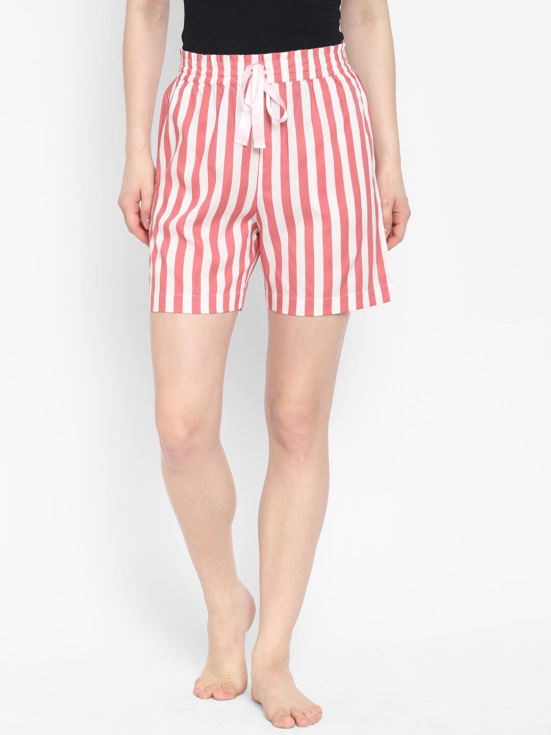 COASTLAND Women Pink & White Striped Lounge Shorts Price in India