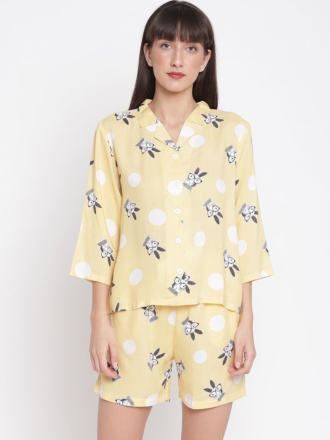 COASTLAND Women Yellow & White Printed Night suit Price in India