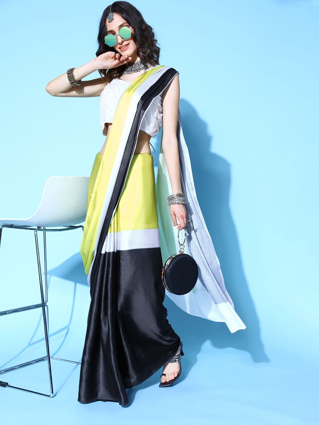 Mitera Colourblocked Satin Saree