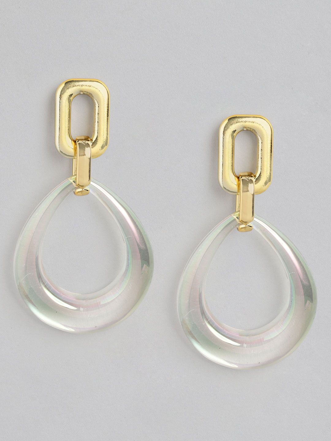 20Dresses Gold-Toned & White Oval Drop Earrings Price in India