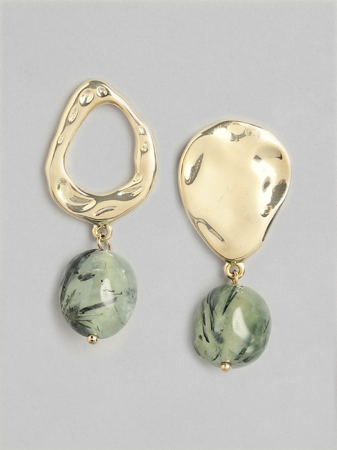 20Dresses Gold-Toned & Green Oval Drop Earrings Price in India