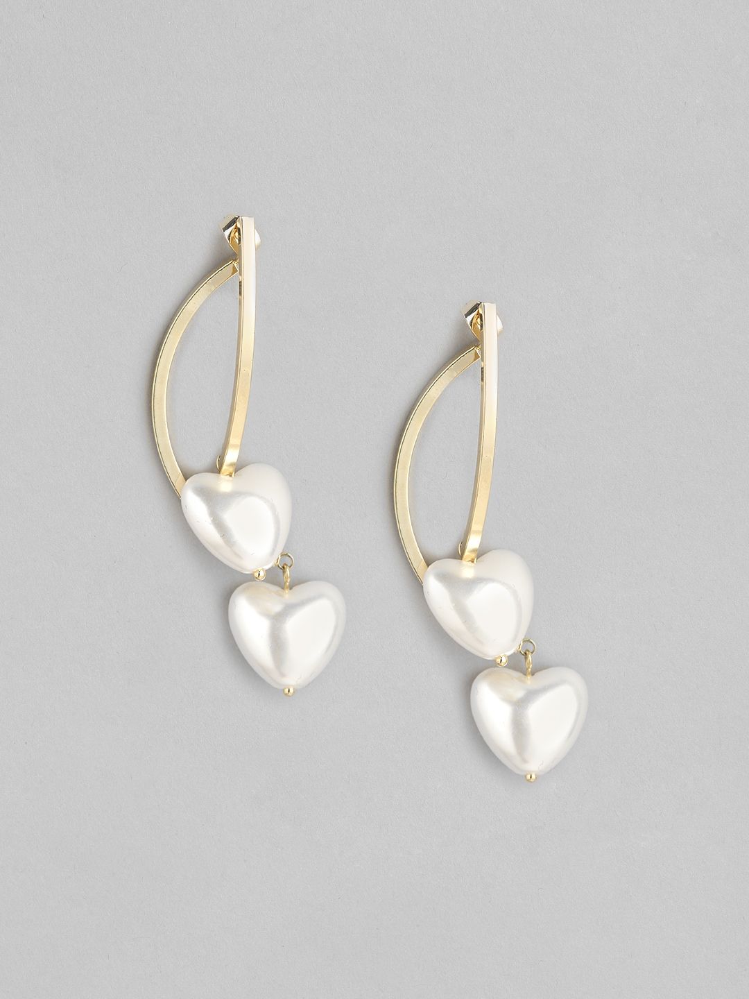 20Dresses Gold-Toned & White Heart Shaped Drop Earrings Price in India