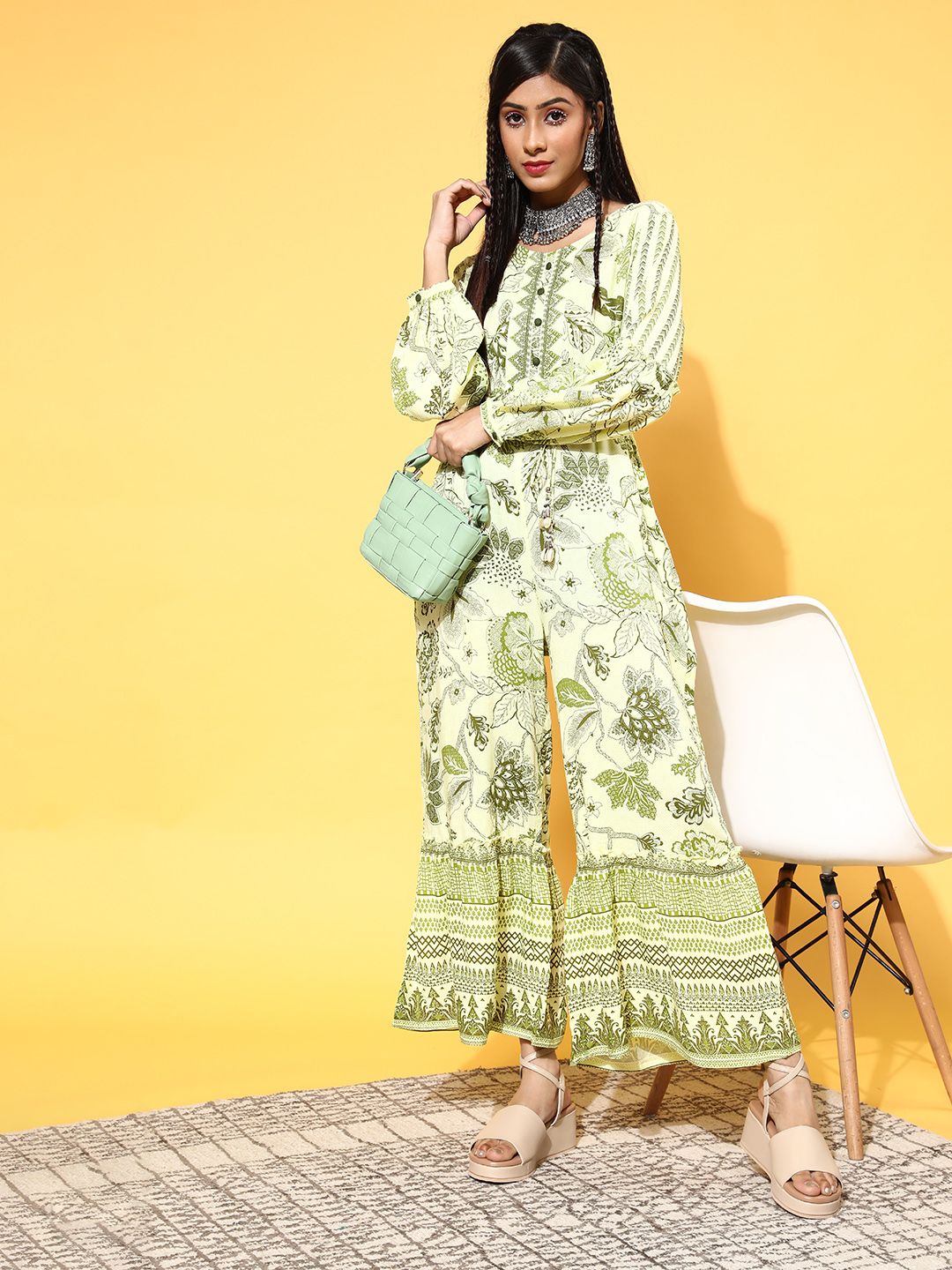 Juniper Women Gorgeous Green Printed Elevated Jumpsuit Price in India