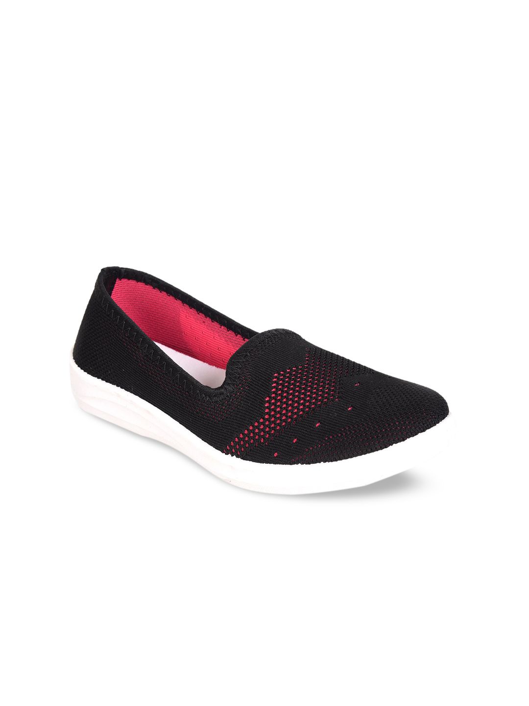 Ajanta Women Black & Pink Woven Design Slip-On Sneakers Price in India