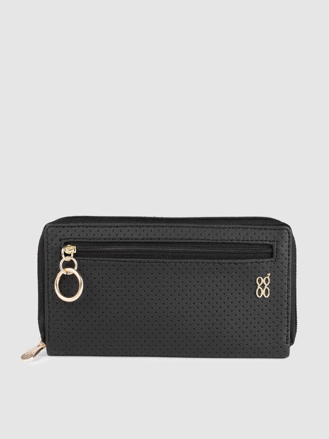 Baggit Women Black Textured Zip Around Wallet Price in India