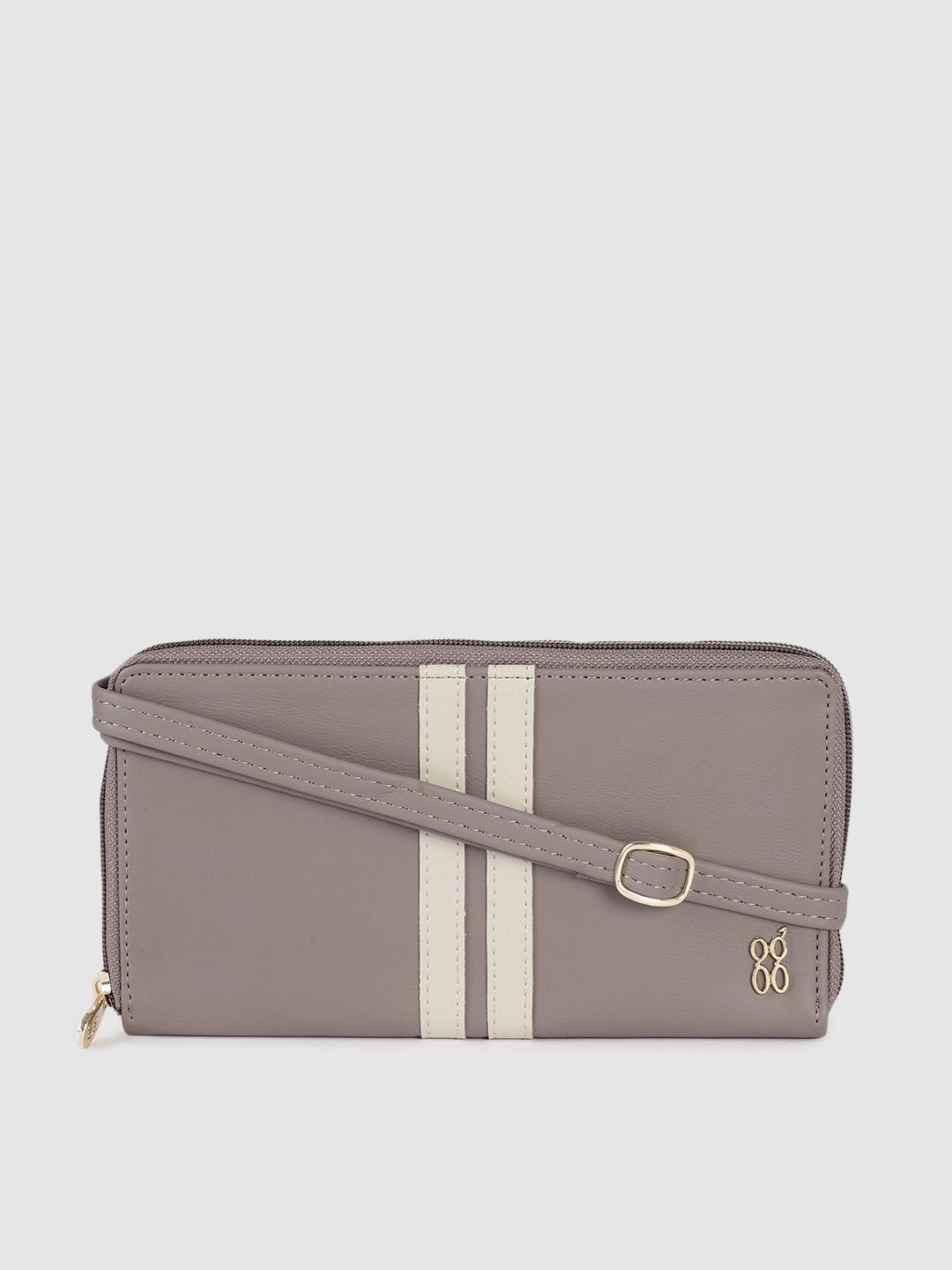 Baggit Women Grey & Beige Striped Detail Zip Around Wallet Price in India