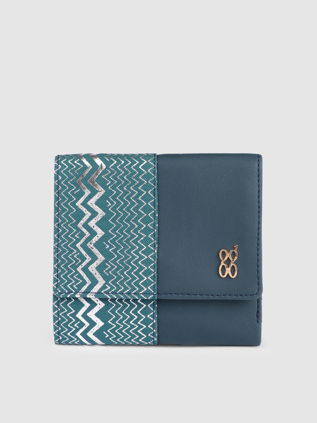 Baggit Women Blue Abstract Printed Three Fold Wallet Price in India