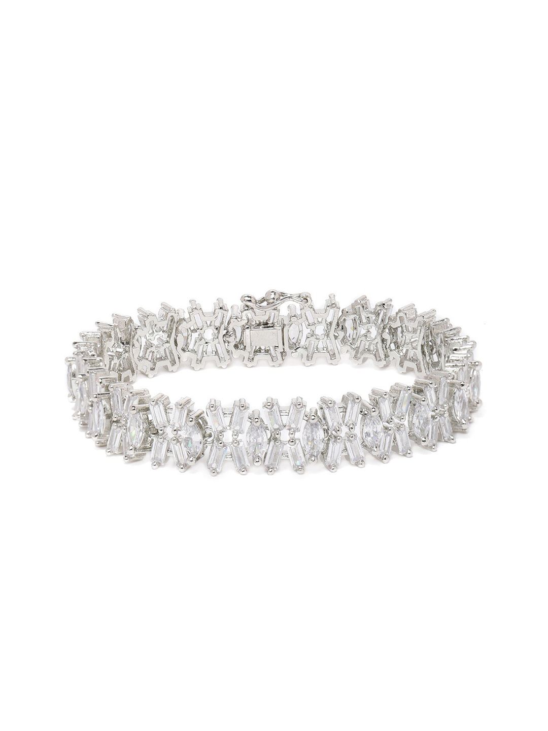 MIDASKART Women Silver-Toned & White Cubic Zirconia Bangle-Style Bracelet Price in India