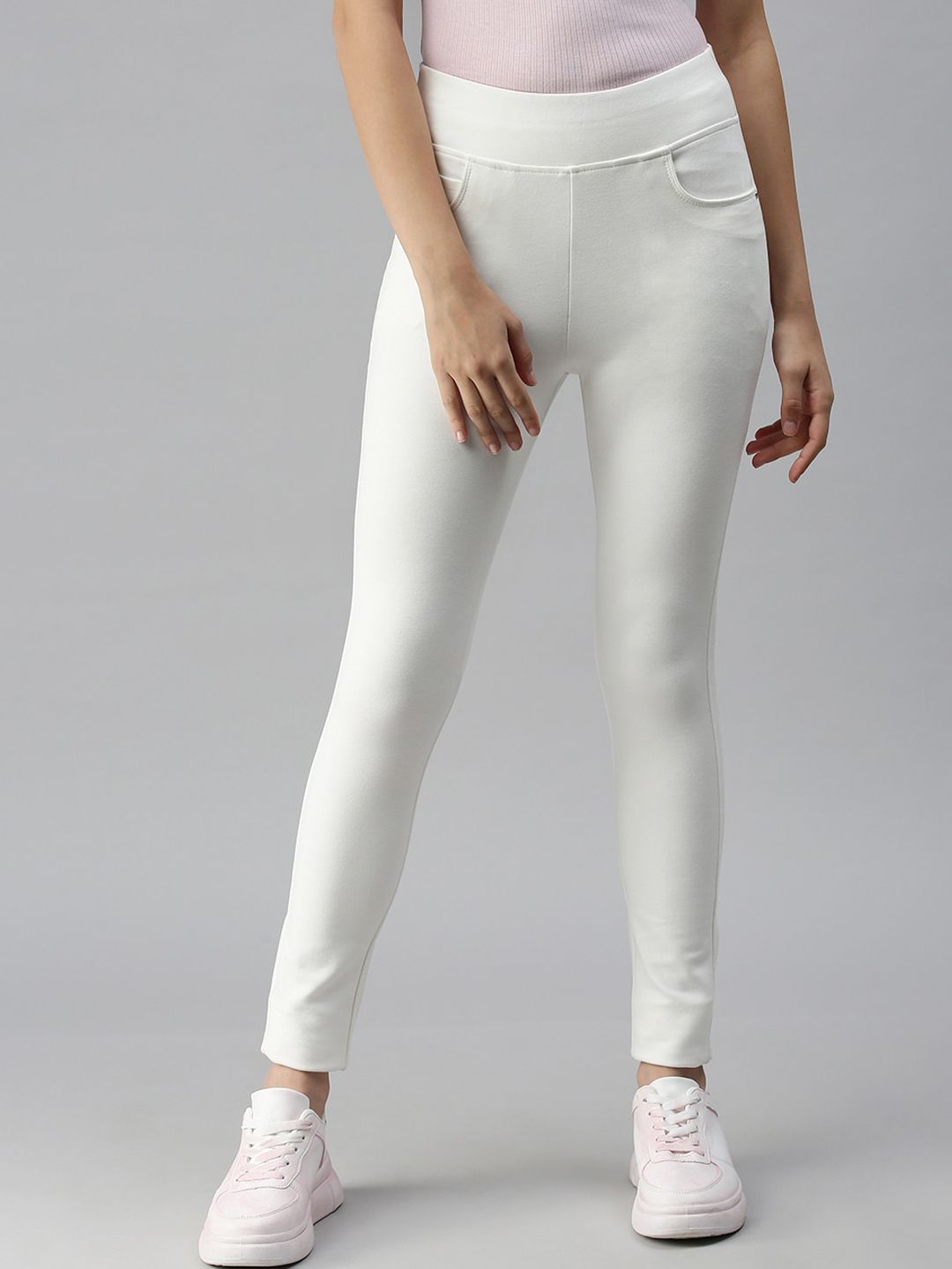 SHOWOFF Women White Jean Slim Fit High-Rise Stretchable Jeans Price in India