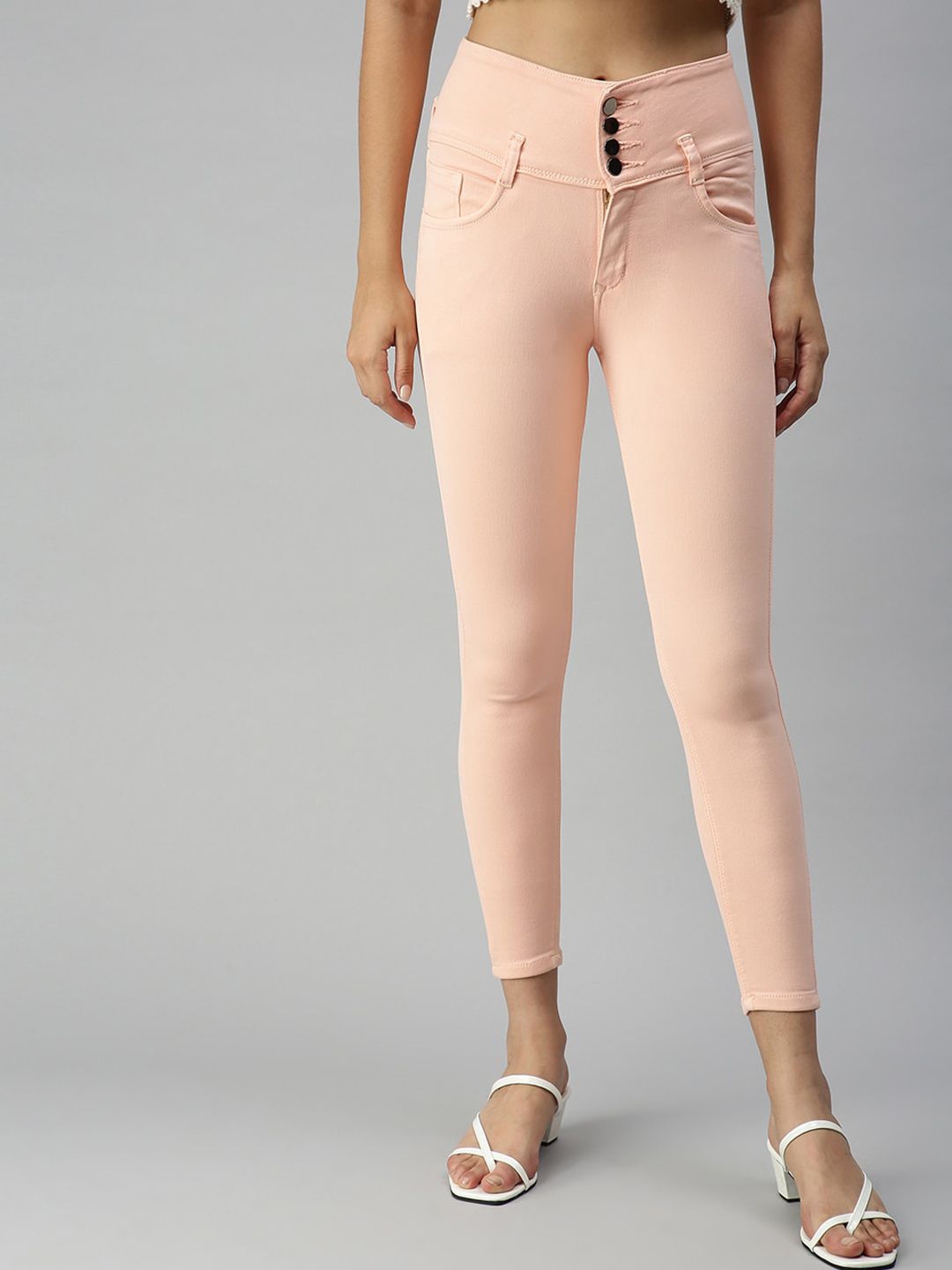 SHOWOFF Women Peach-Coloured Jean Skinny Fit High-Rise Stretchable Jeans Price in India