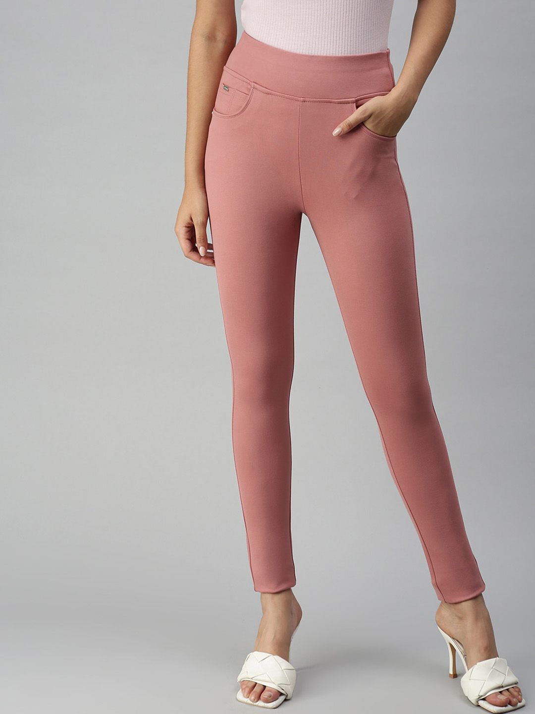 SHOWOFF Women Peach-Coloured Slim Fit High-Rise Stretchable Jeans Price in India
