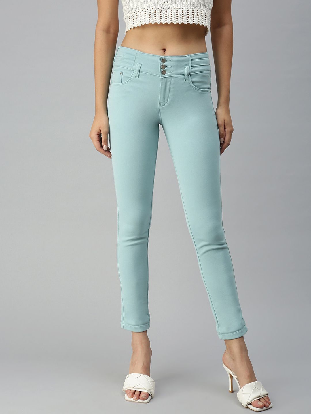 SHOWOFF Women Blue Skinny Fit High-Rise Stretchable Jeans Price in India