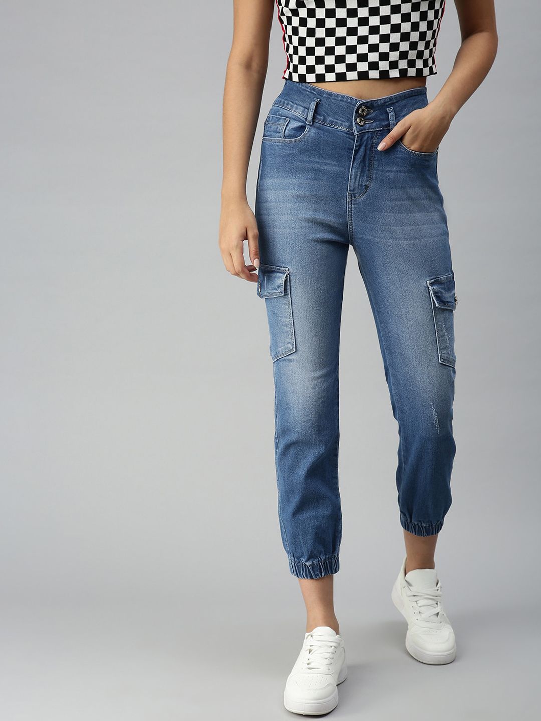 SHOWOFF Women Blue Jean Jogger High-Rise Light Fade Stretchable Jeans Price in India